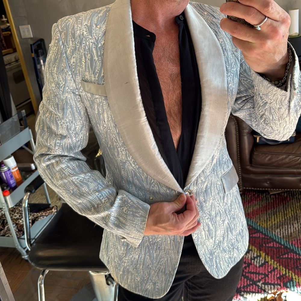 Custom one of a kind men’s performance blazer with rhinestones